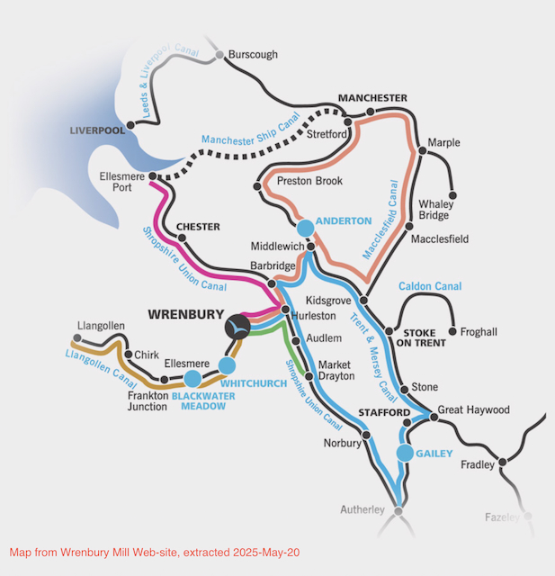 Map of the canal network in North West England, including Liverpool, Manchester, Chester, and surrounding areas, highlighting routes and major junctions.